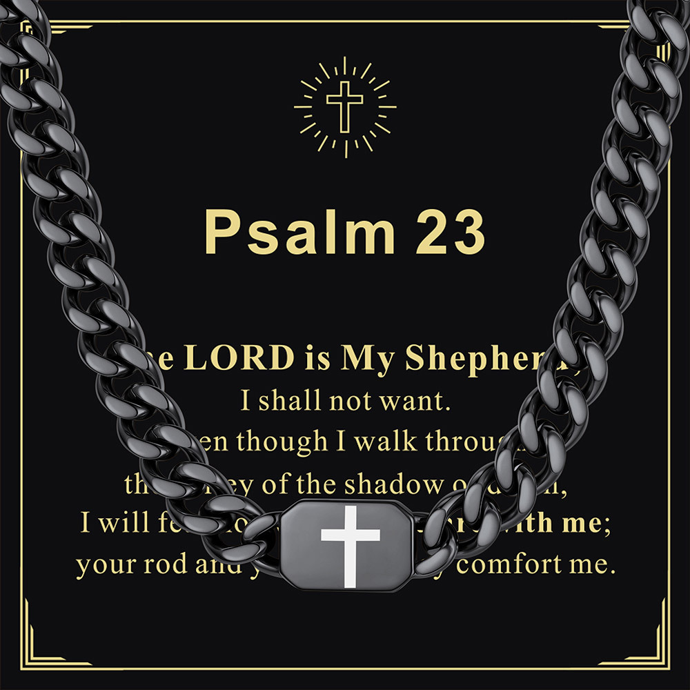 Custom Religious Cross Cuban Link Necklace 7MM black For Grandson