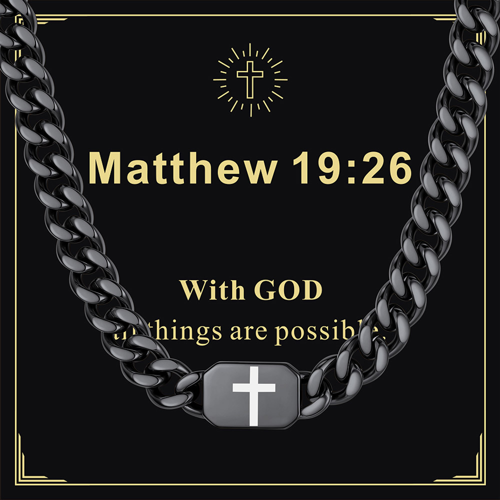 Custom Religious Cross Cuban Link Necklace 7MM black for brother