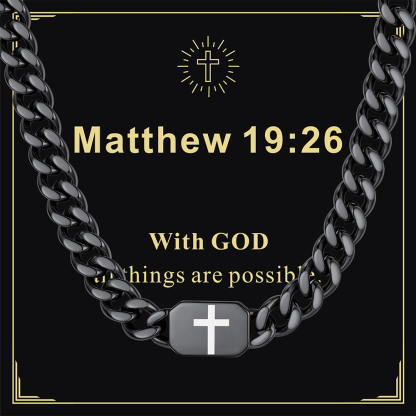 Custom Religious Cross Cuban Link Necklace 7MM black for brother