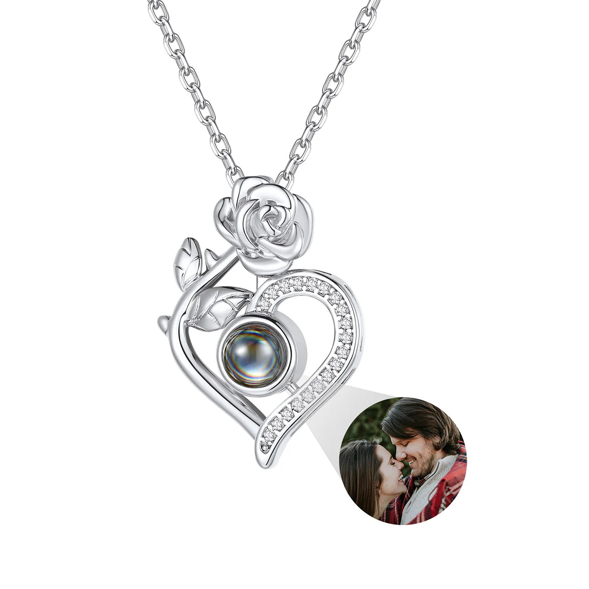 Custom Rose Heart Photo Projection Necklace for Women