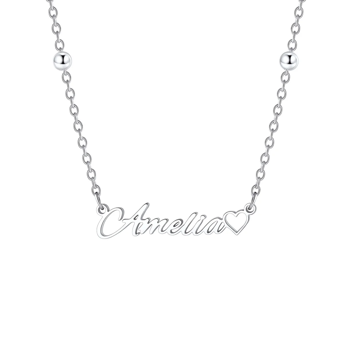 Custom Script Name Necklace with Heart silver