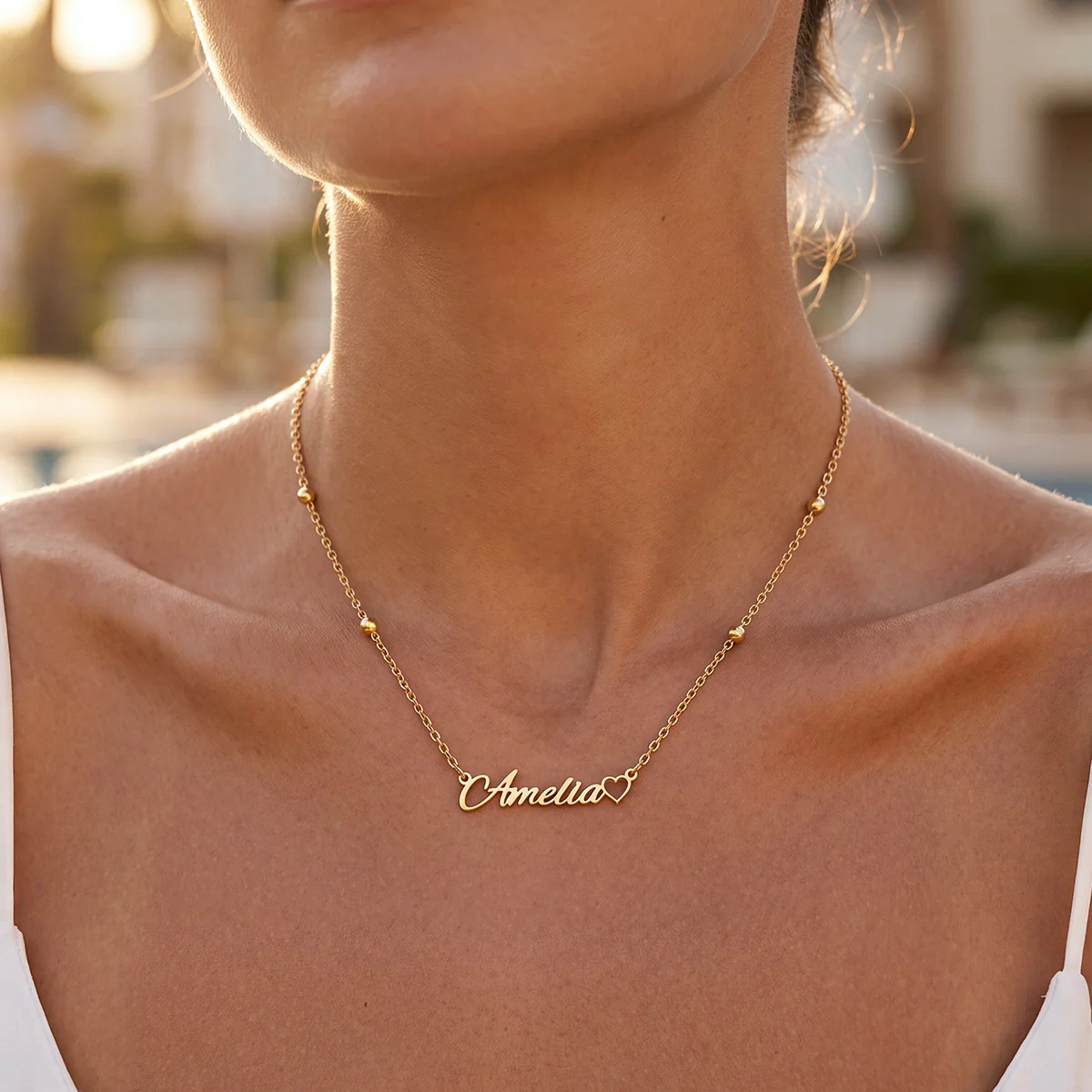 Custom Script Name Necklace with Heart for wife