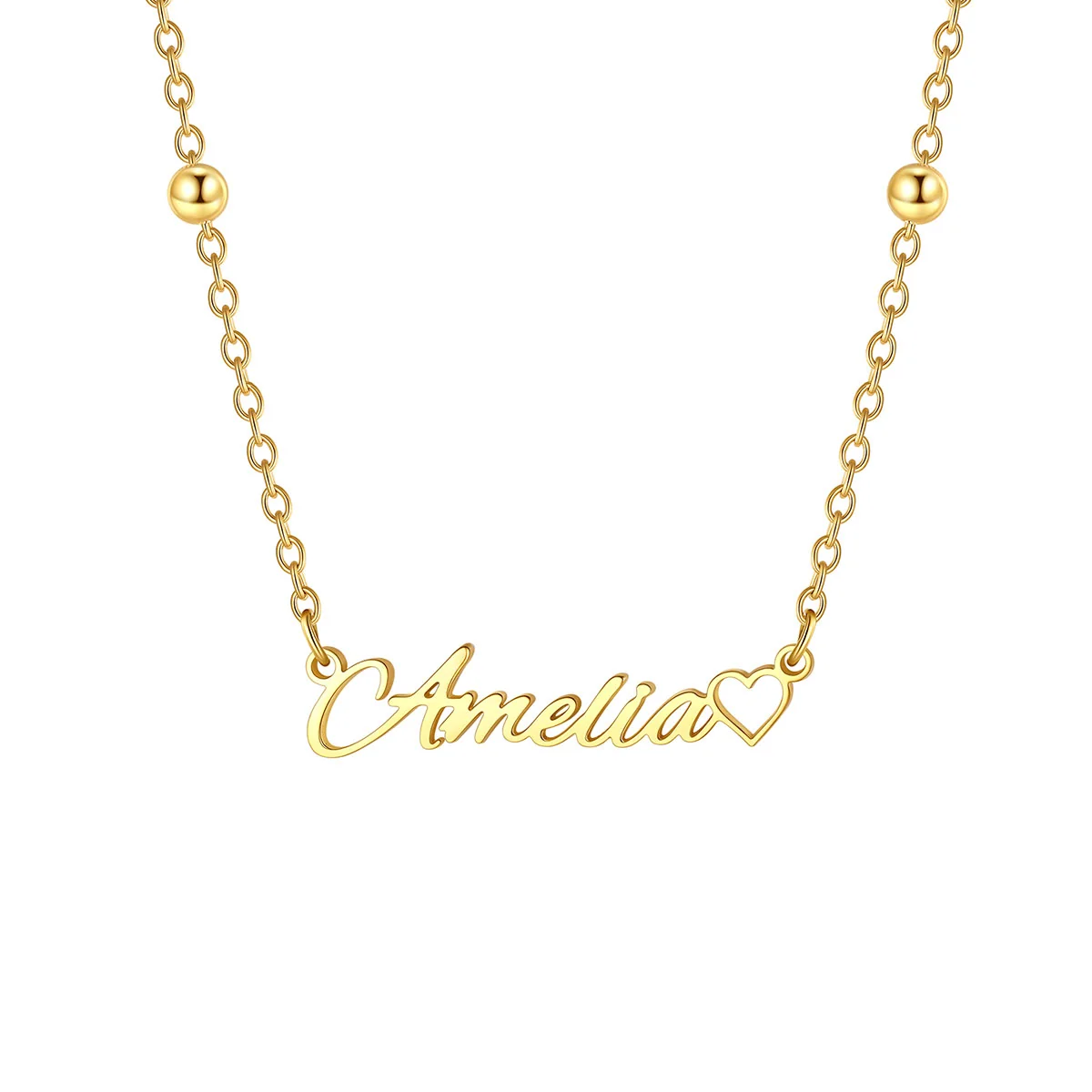 Custom Script Name Necklace with Heart gold