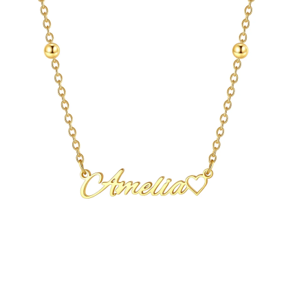 Custom Script Name Necklace with Heart gold
