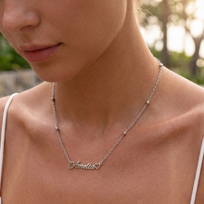 Custom Script Name Necklace with Heart for her