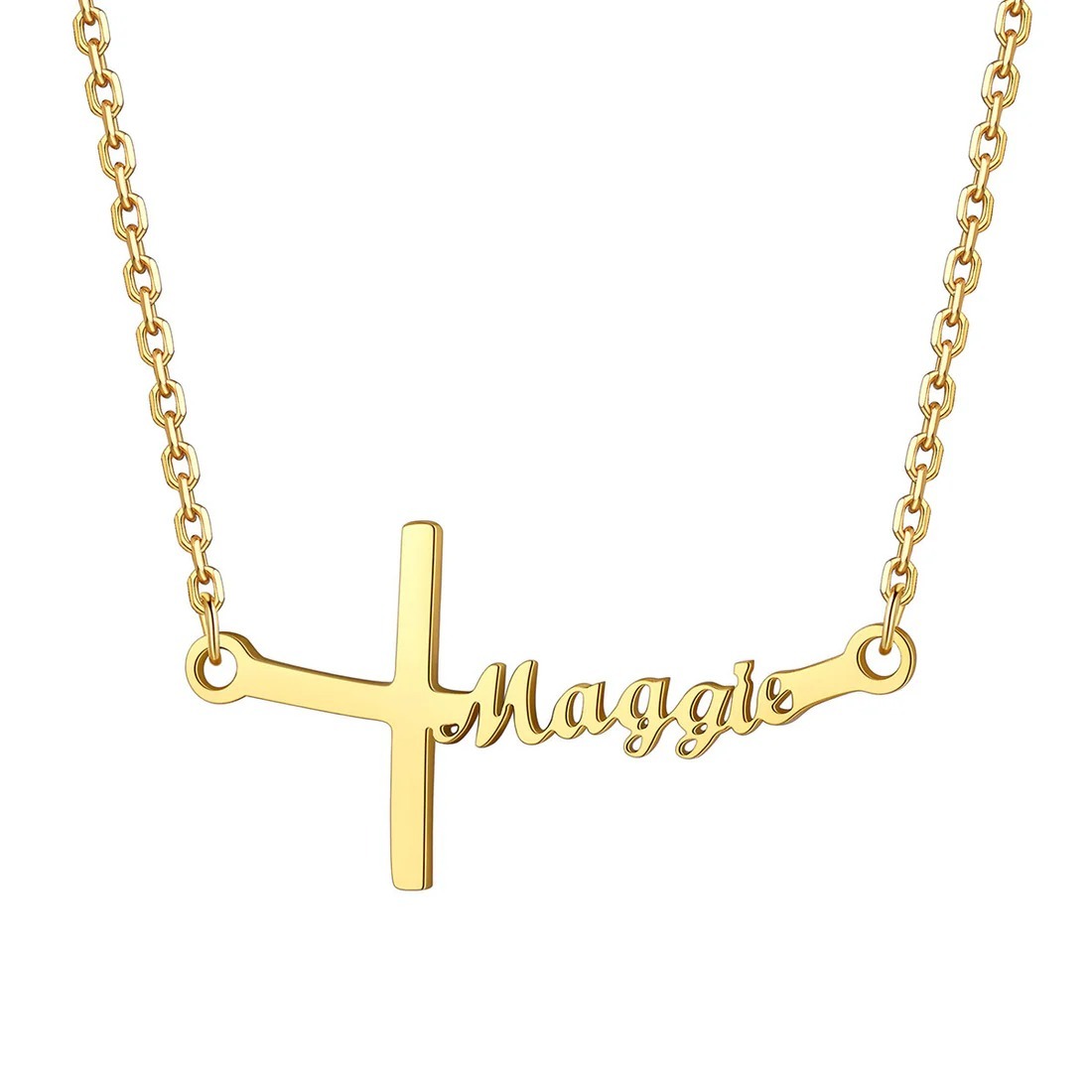 Custom Sideways Cross Name Necklace