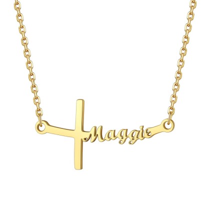 Custom Sideways Cross Name Necklace