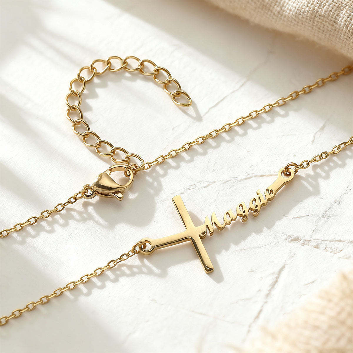 Custom Sideways Cross Name Necklace