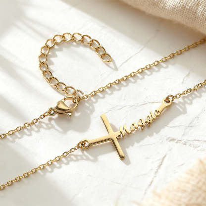 Custom Sideways Cross Name Necklace
