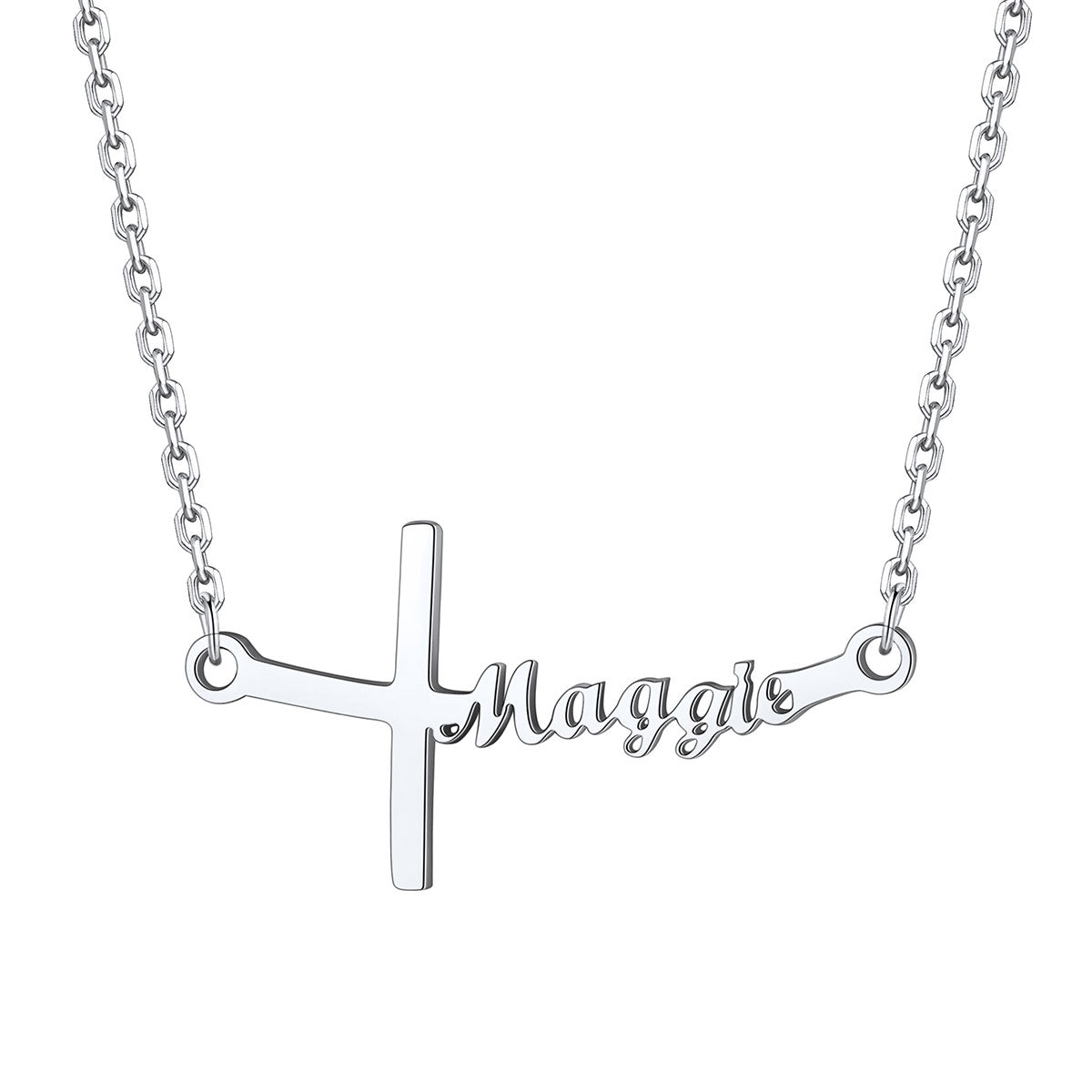 Custom Sideways Cross Name Necklace