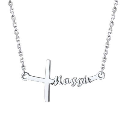 Custom Sideways Cross Name Necklace