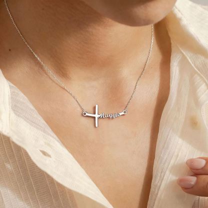 Custom Sideways Cross Name Necklace