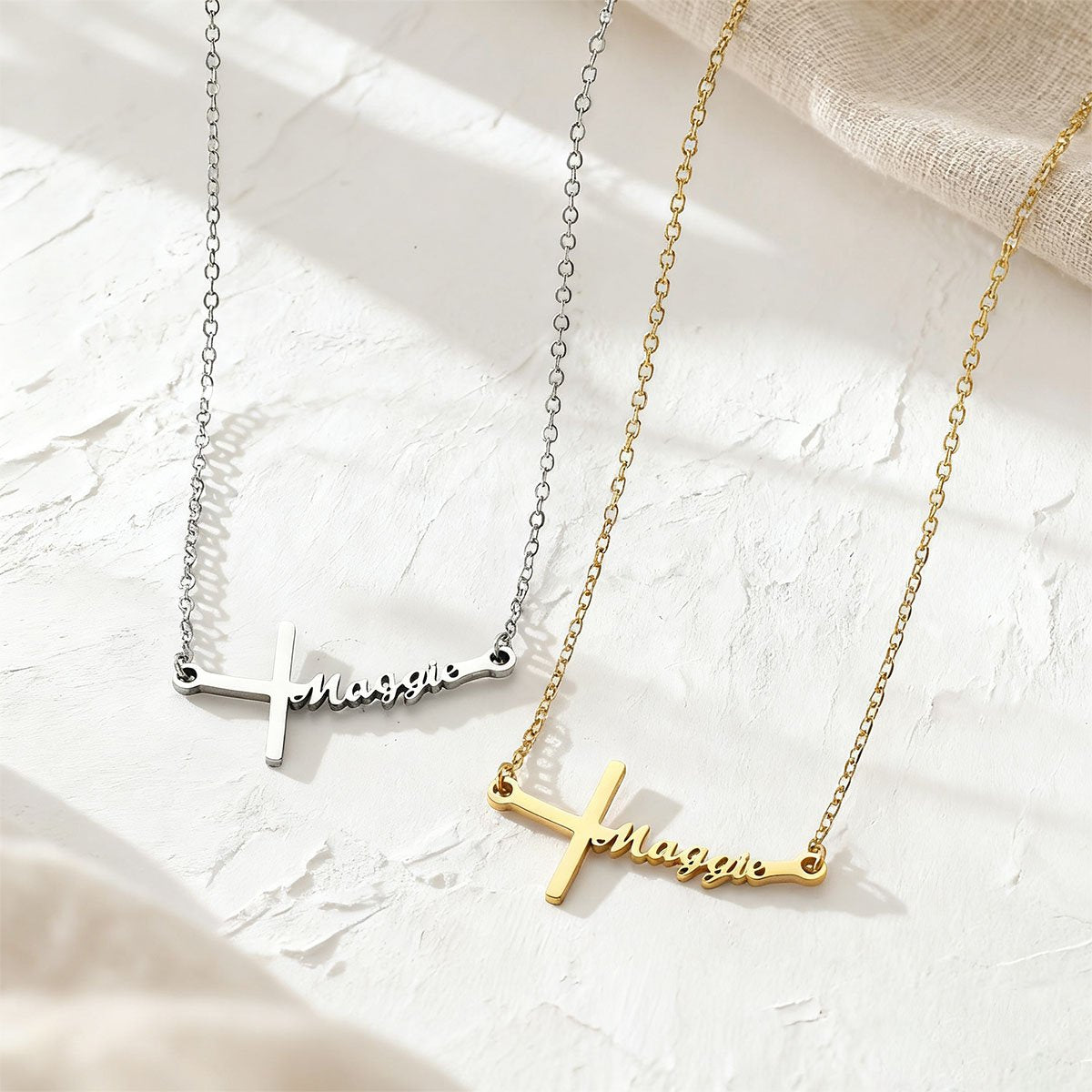 Custom Sideways Cross Name Necklace
