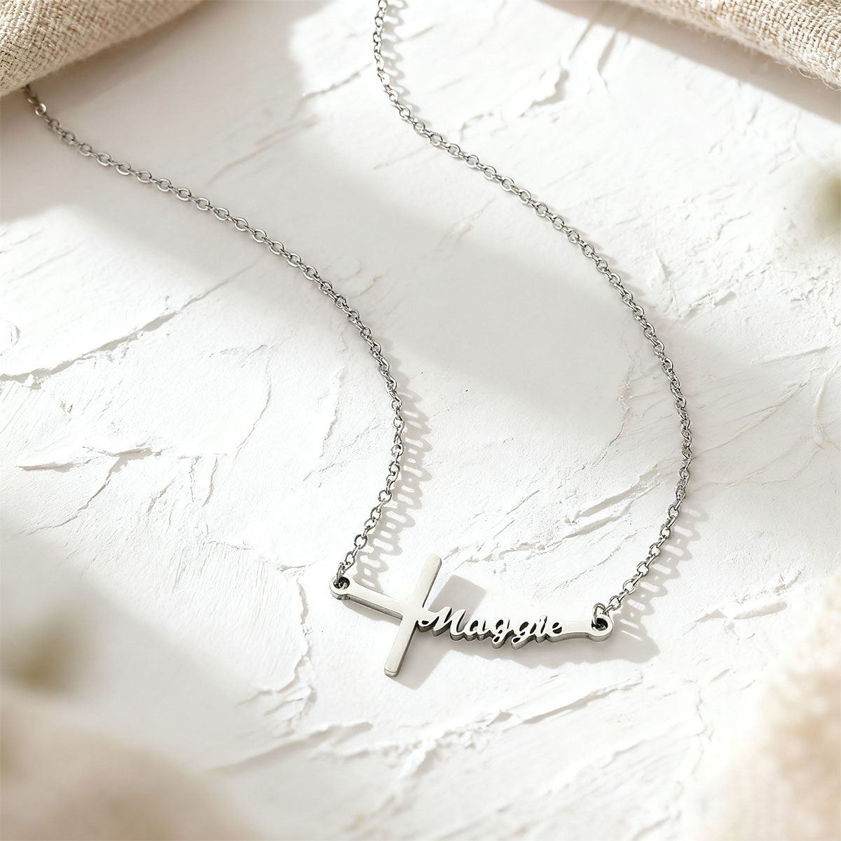 Custom Sideways Cross Name Necklace