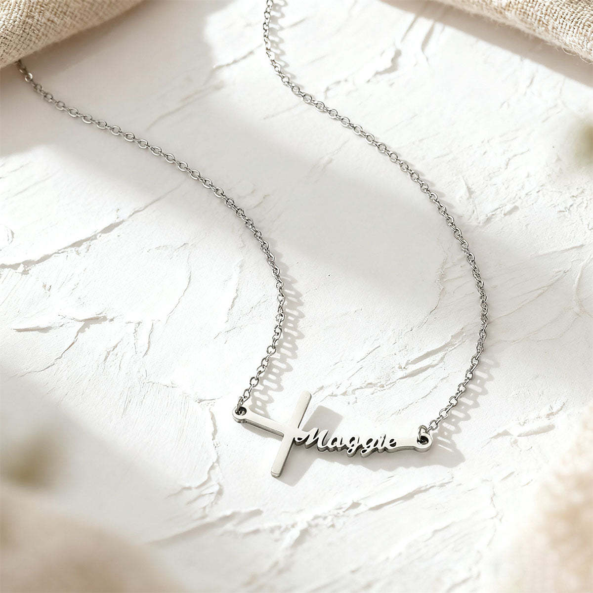Custom Sideways Cross Name Necklace