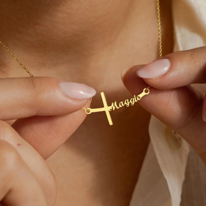 Custom Sideways Cross Name Necklace