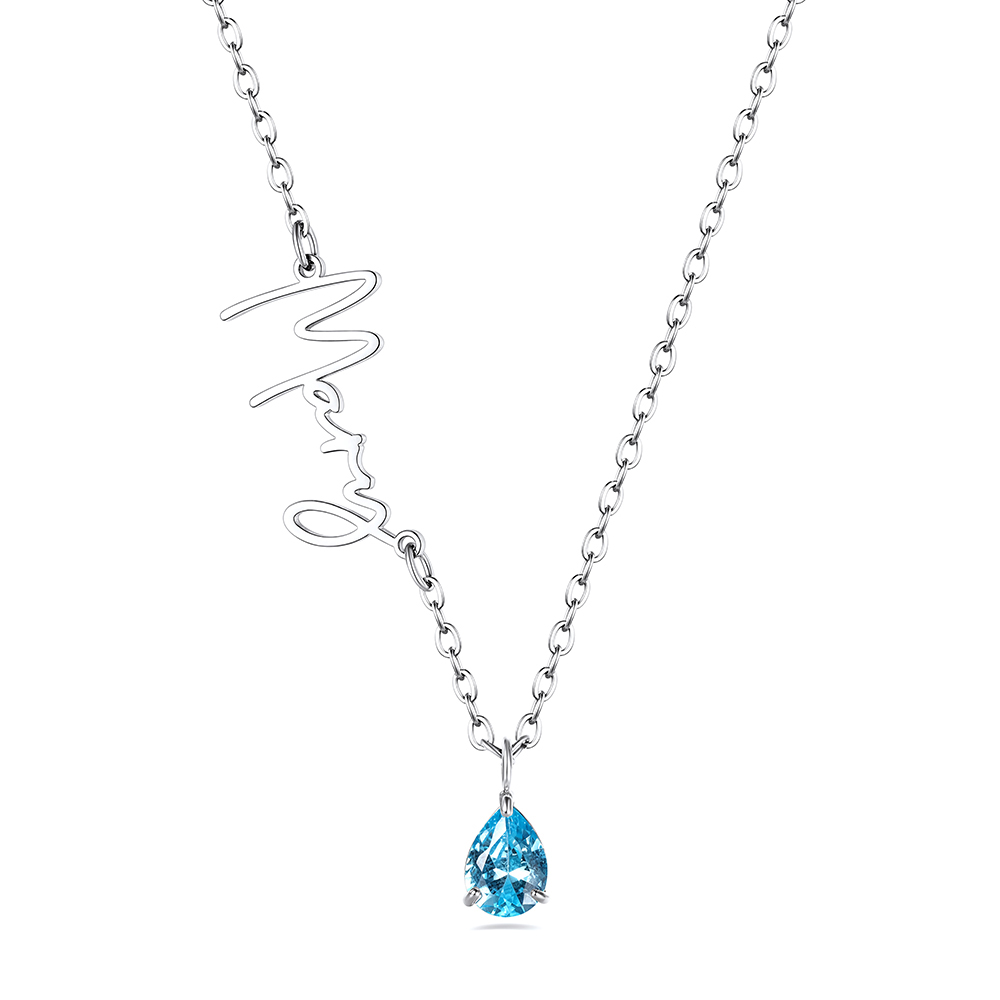 Custom Sideways Name & Birthstone Necklace for Women