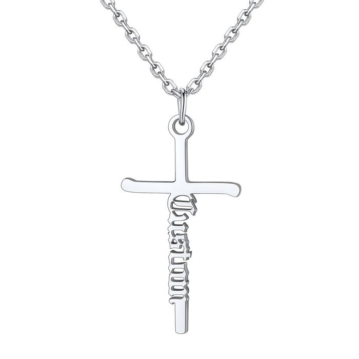 Custom Silver Stainless Steel Cross Name Necklace