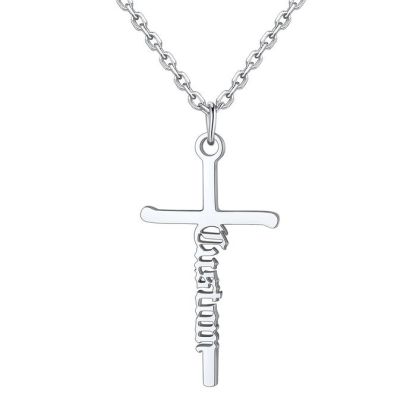 Custom Silver Stainless Steel Cross Name Necklace