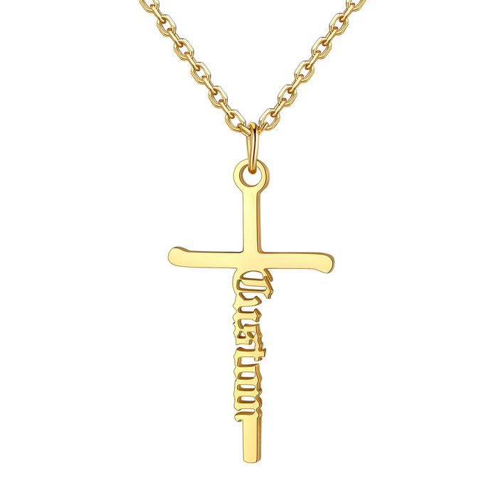 Custom Gold Stainless Steel Cross Name Necklace