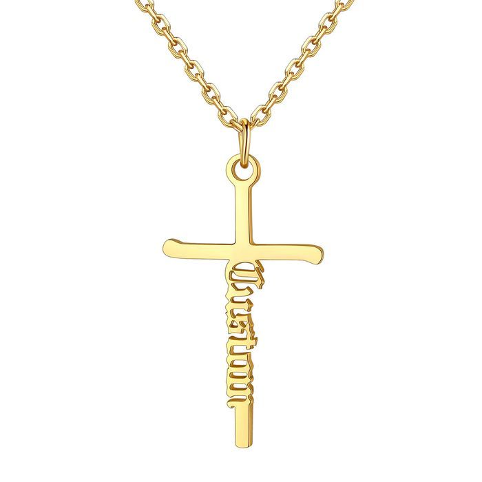 Custom Gold Stainless Steel Cross Name Necklace