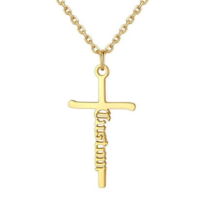 Custom Gold Stainless Steel Cross Name Necklace