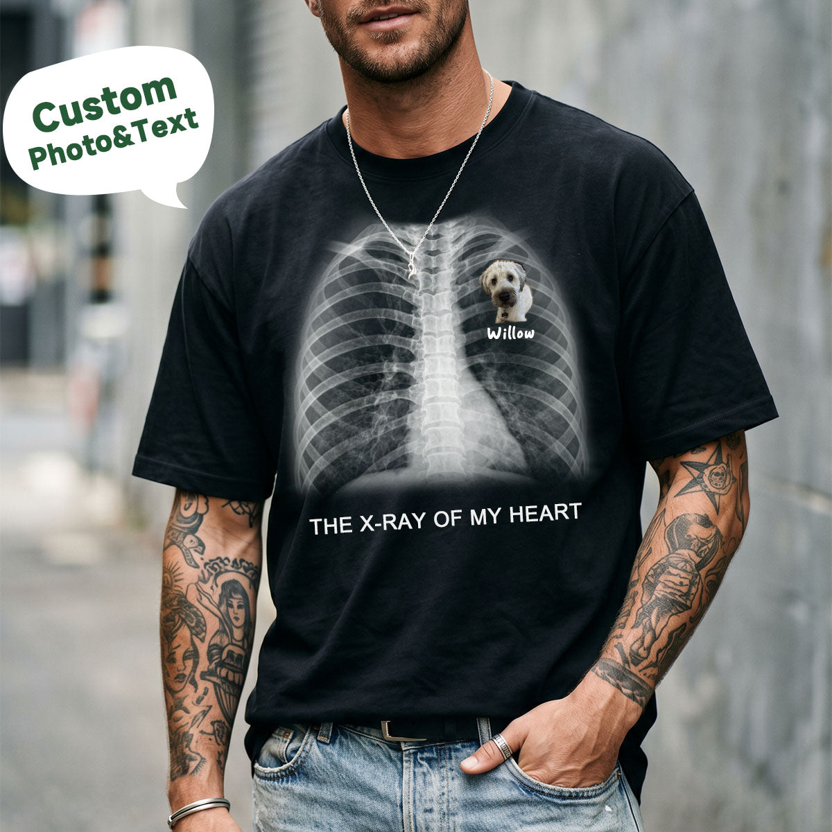 Custom "X-Ray of My Heart" Text T-Shirt for husband