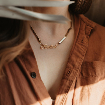 Custom Herringbone Chain Names Necklaces for Women