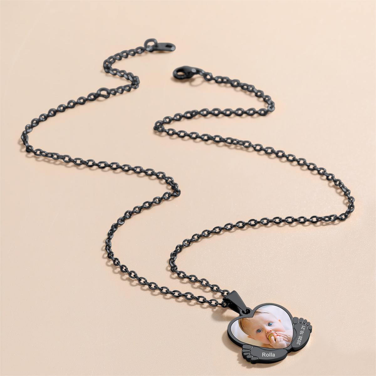 Custom4U Baby Feet Photo Necklace Black
