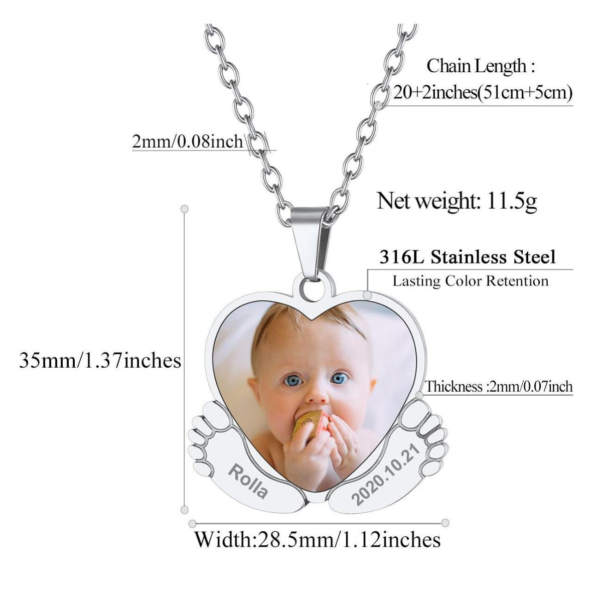 Custom4U Baby Feet Photo Necklace Size