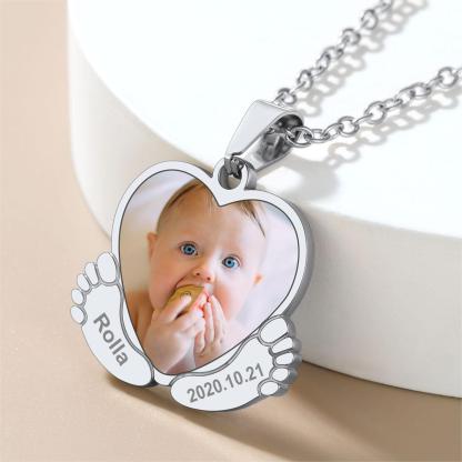 Custom4U Baby Feet Photo Necklace Steel
