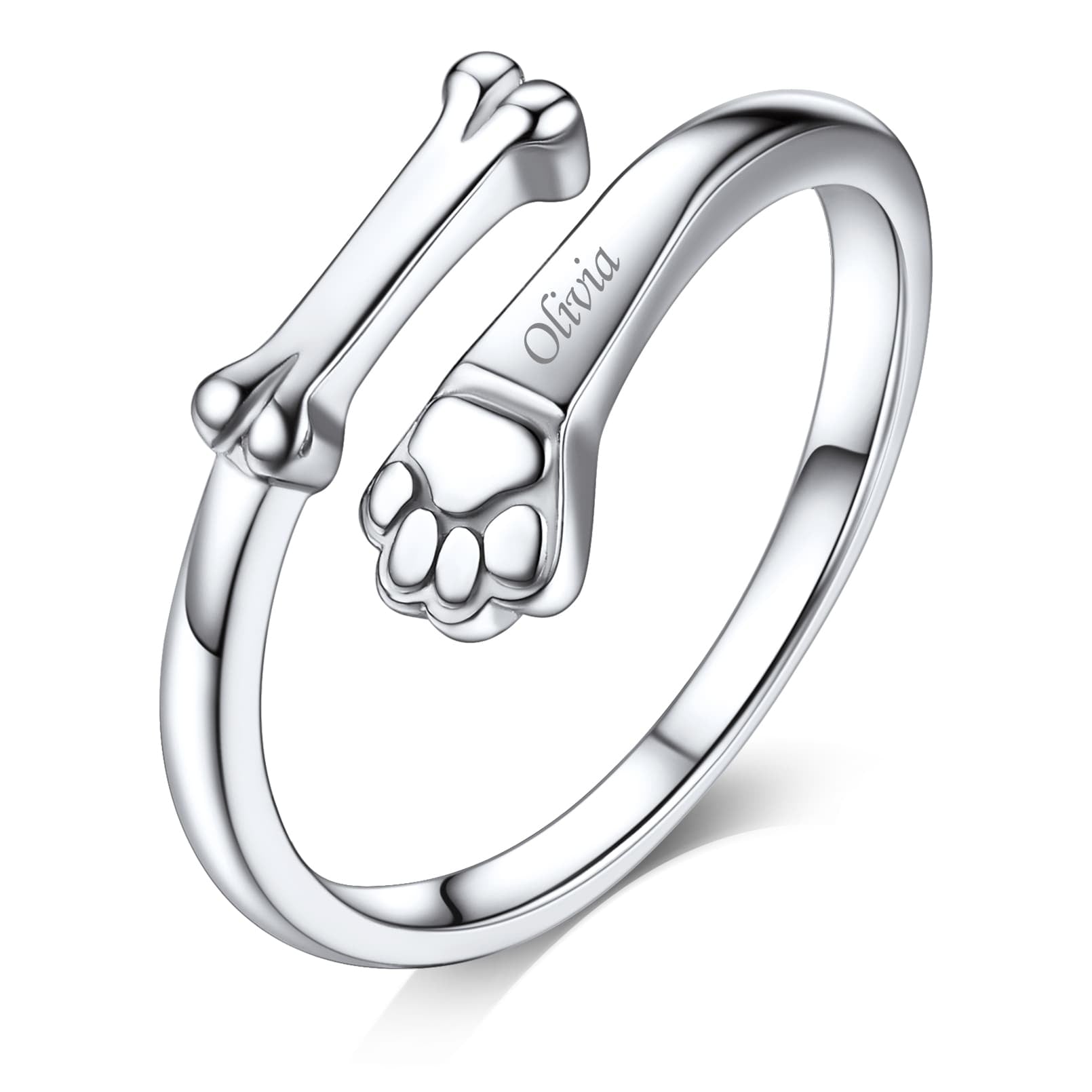 Custom4U Bone Shaped Adjustable Ring with Name