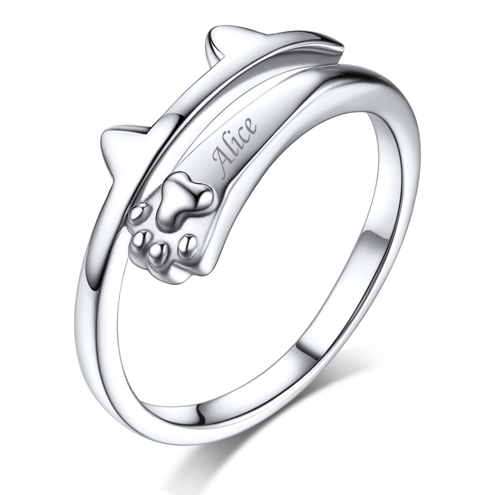 Custom4U Cat Paw Adjustable Ring Name Engraved