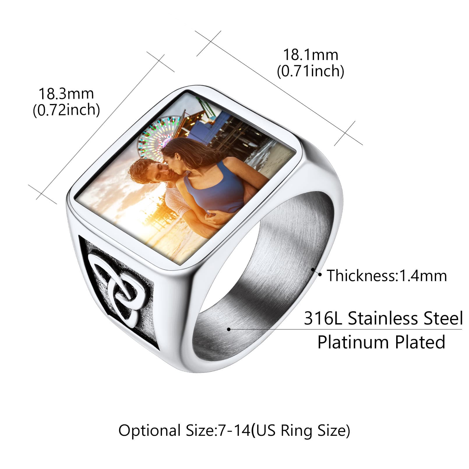 Custom4U Celtic Knot Square Signet Picture Ring Size