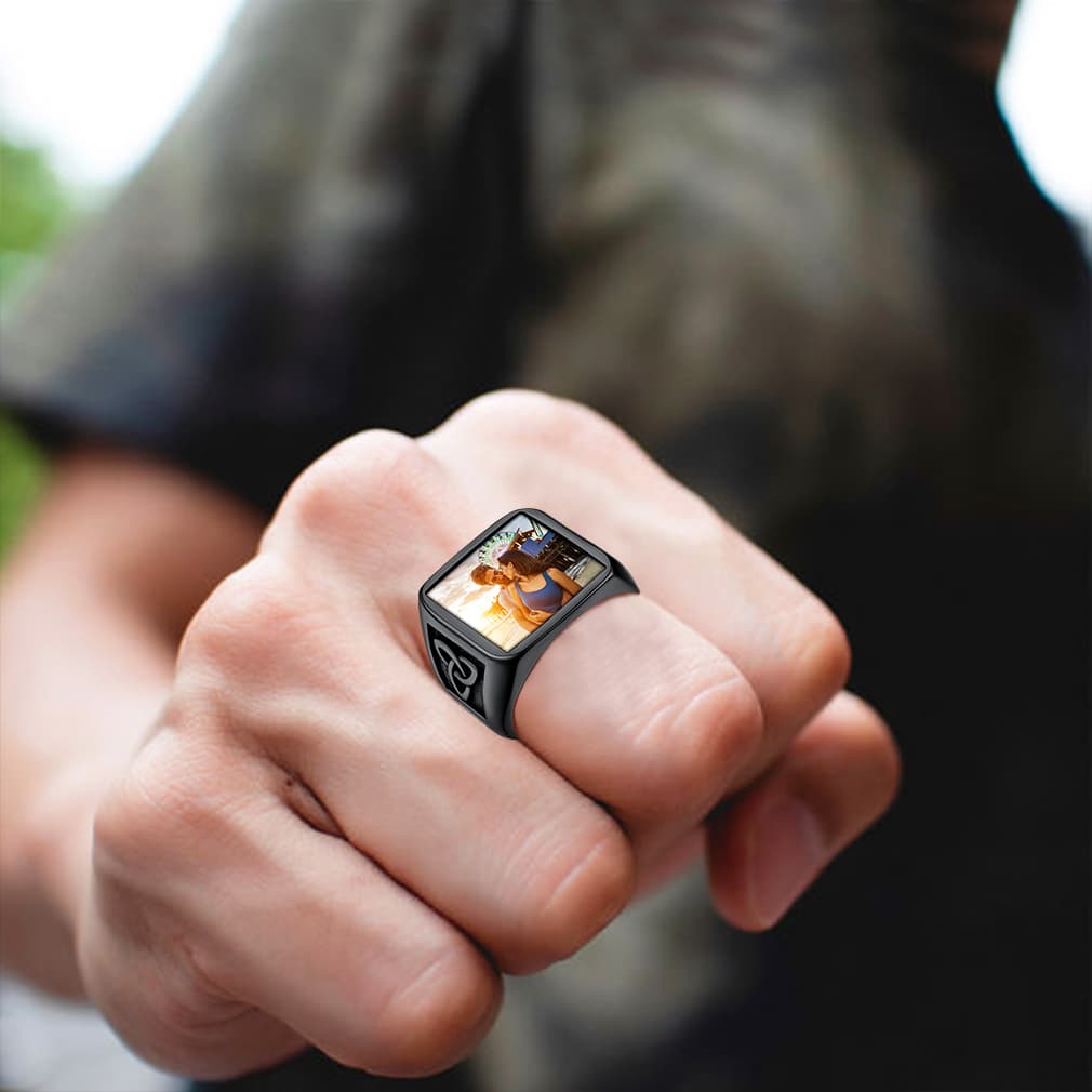 Custom4U Celtic Knot Square Signet Picture Ring