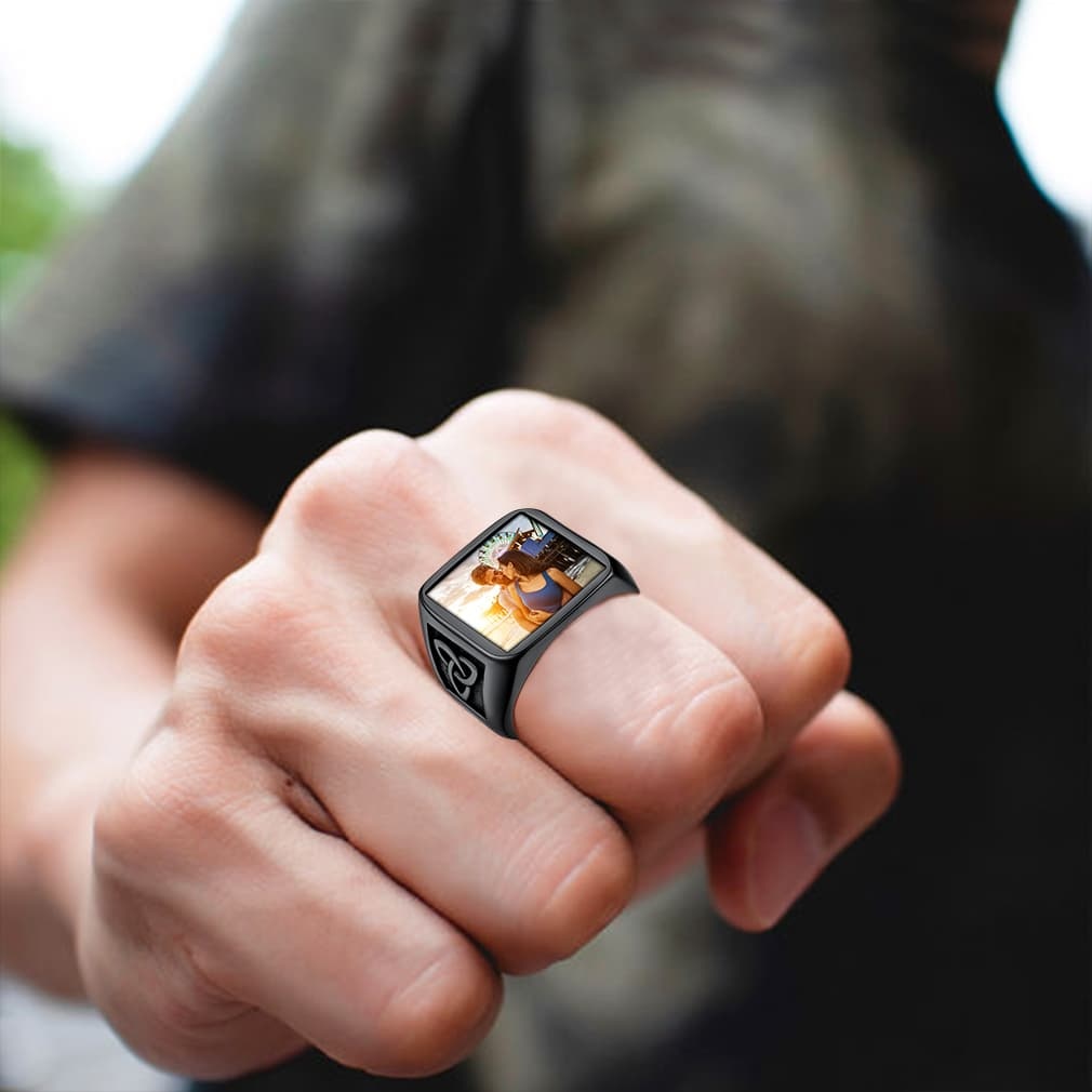 Custom4U Celtic Knot Square Signet Picture Ring