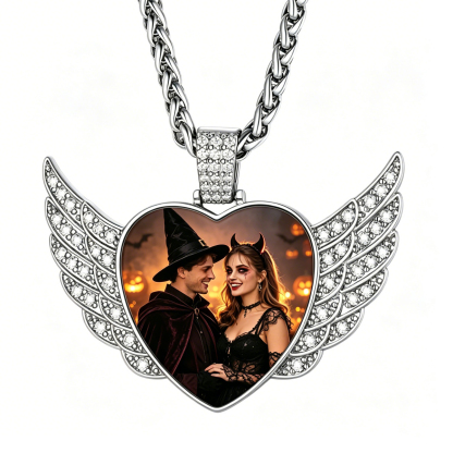Personalized Cubic Zirconia Heart Angel Wings Picture Necklace