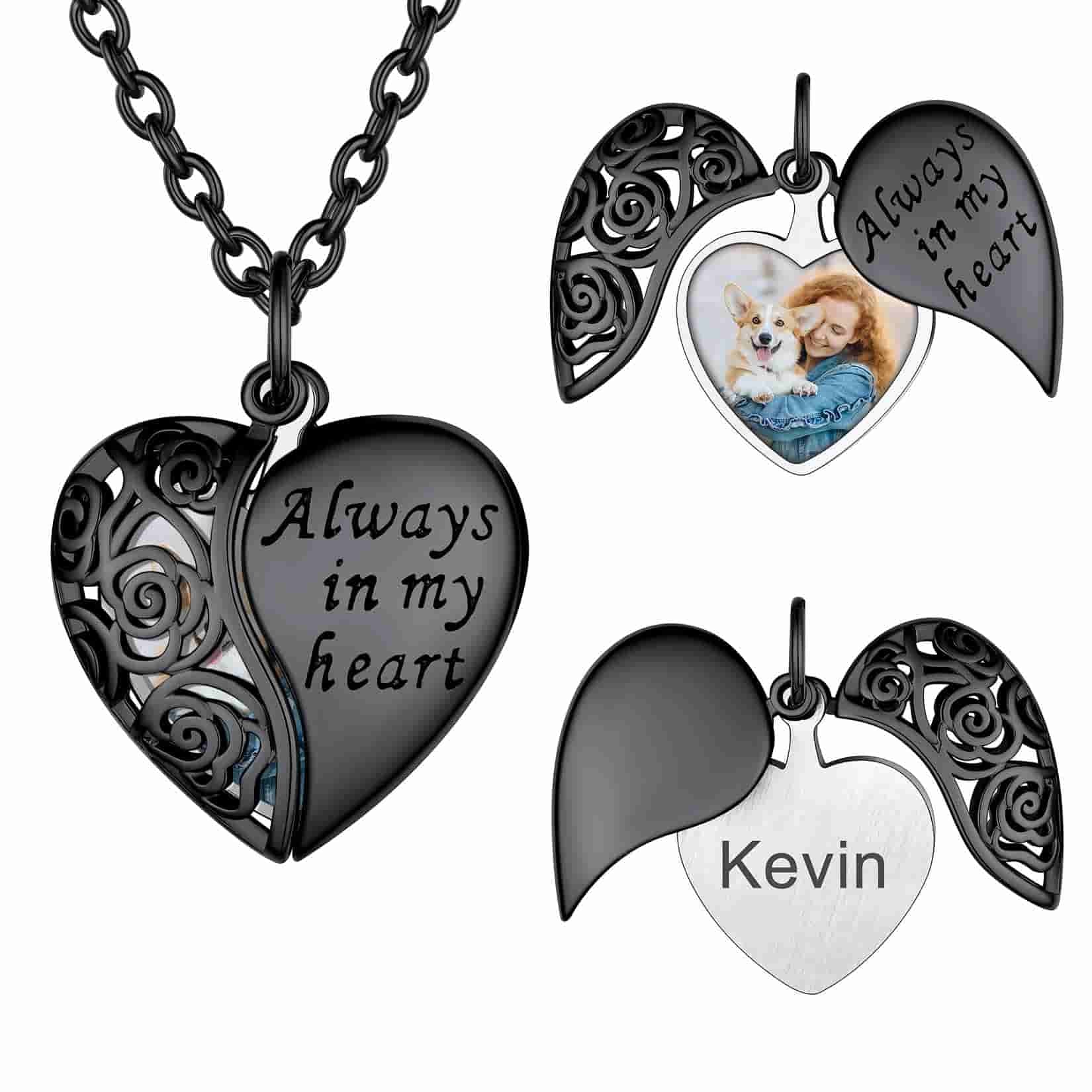 Custom4U Customized Engraved Rose Heart Photo Locket