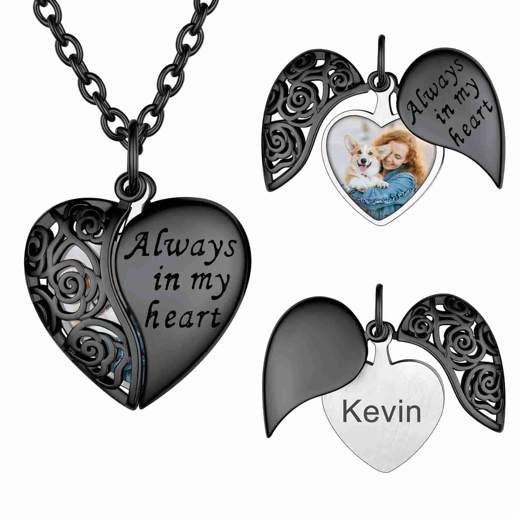 Custom4U Customized Engraved Rose Heart Photo Locket