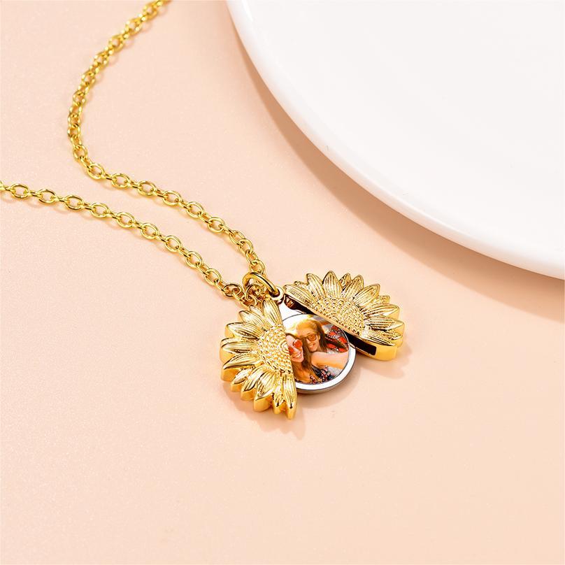 Personalized Photo Sunflower Locket Necklace for Women