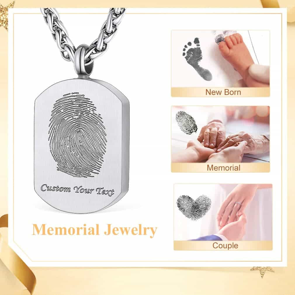 Dog Tag Photo Urn Necklace with Fingerprint