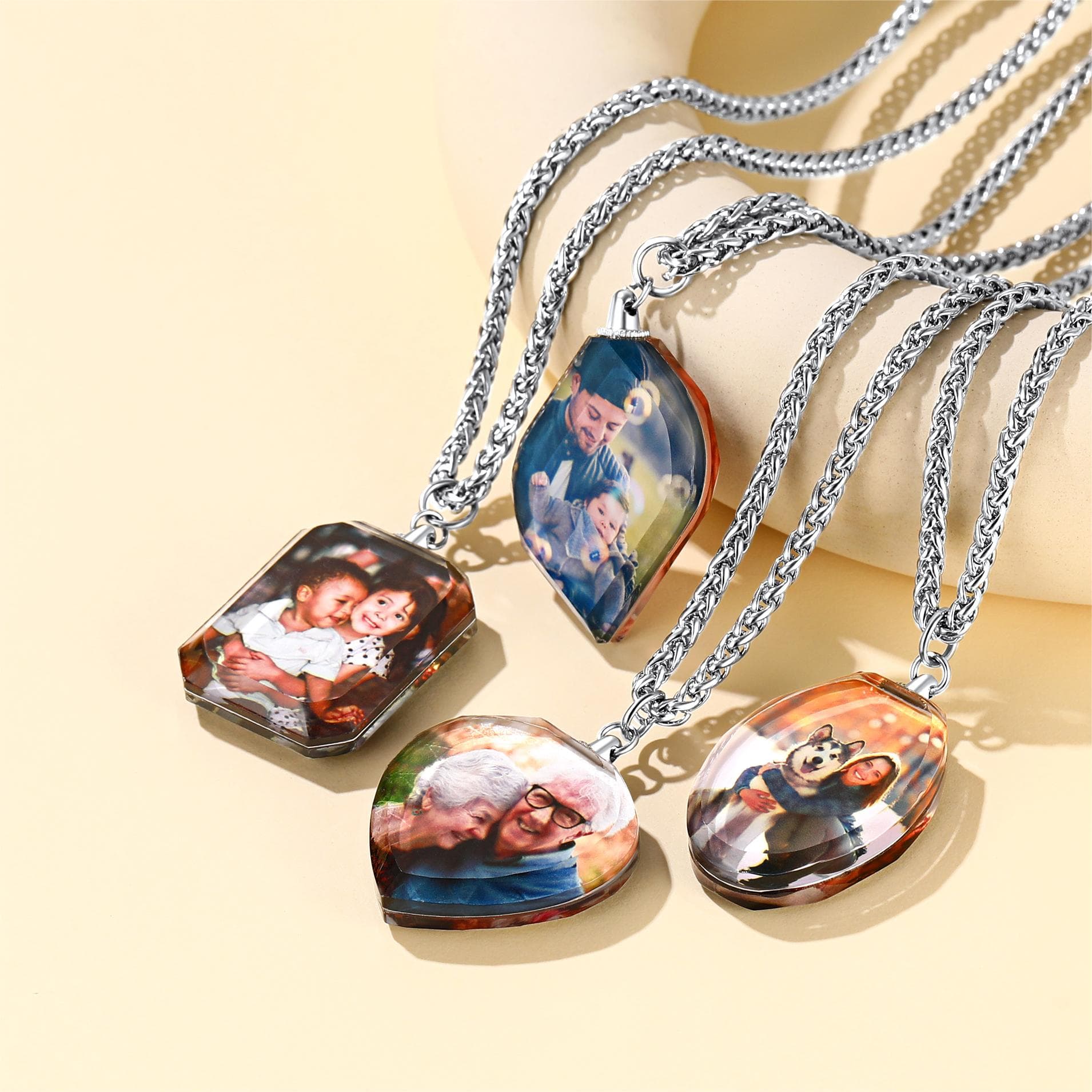 Custom4U Double sided Photo Necklace 4 Shaped