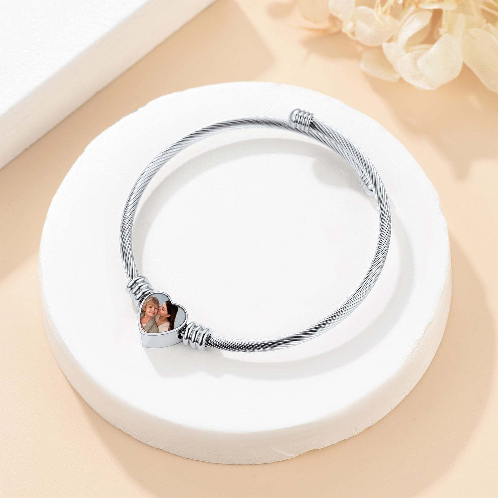 Custom Picture Heart Cuff Bracelet with Picture for Women occasion