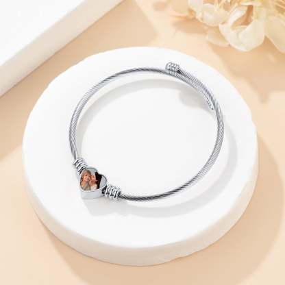 Custom Picture Heart Cuff Bracelet with Picture for Women occasion
