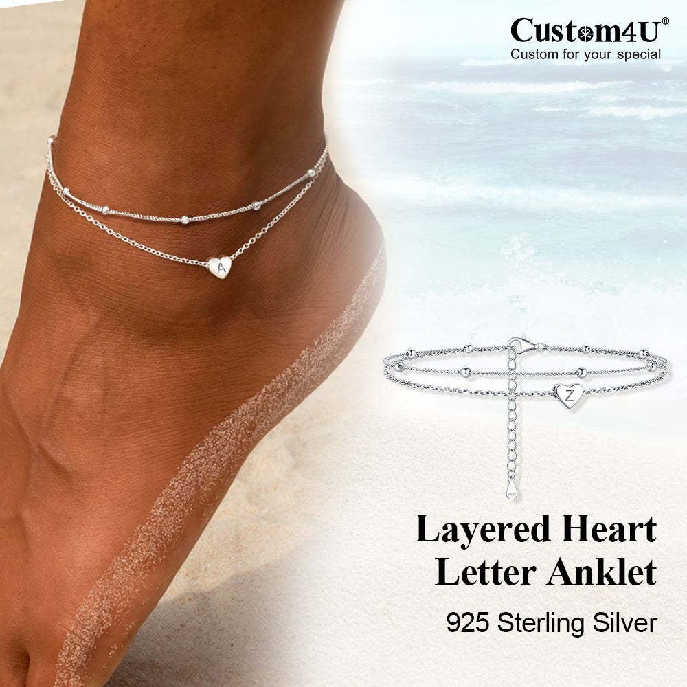 Custom4U Heart 26 Initial Anklet