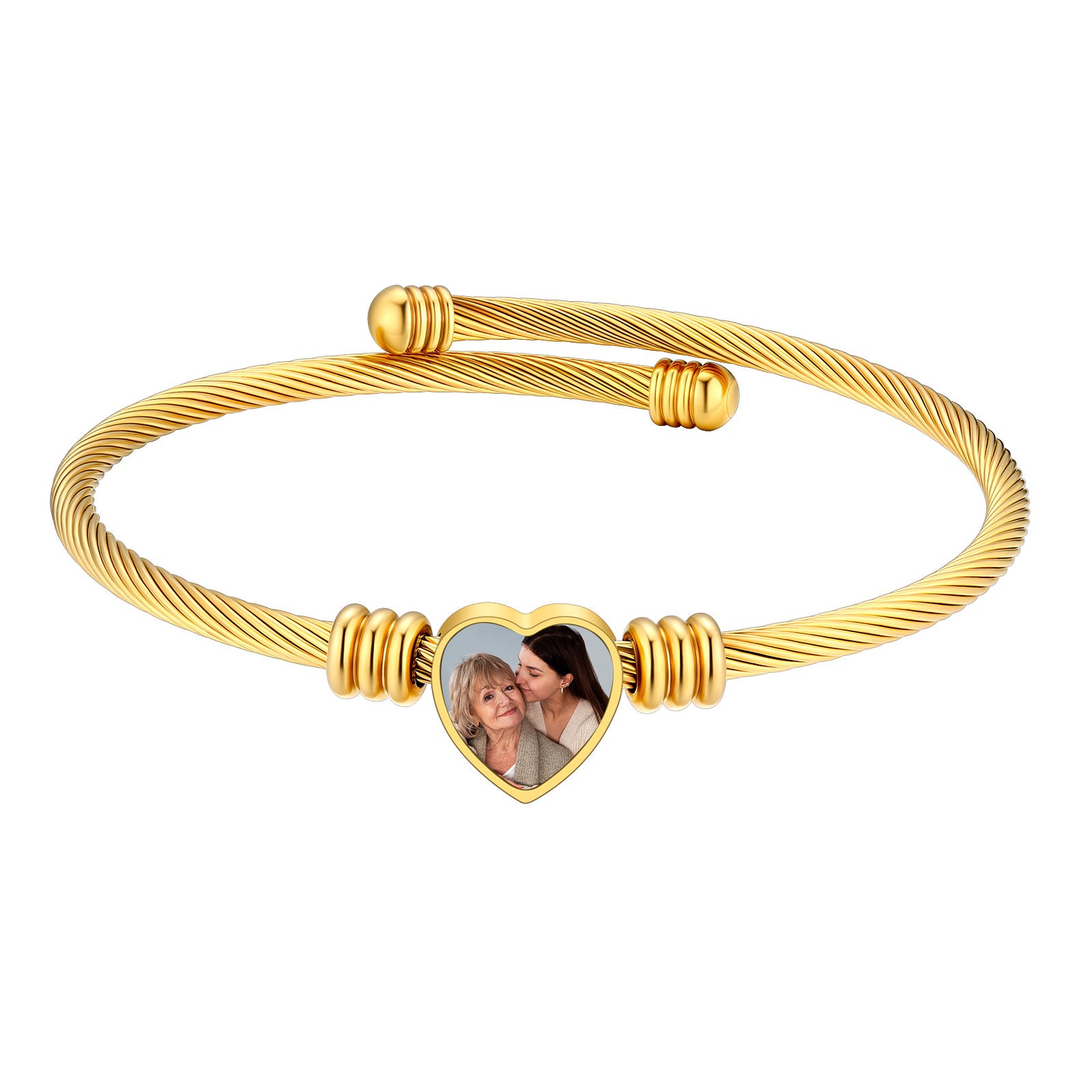 Custom Picture Heart Cuff Bracelet with Picture for Women gold