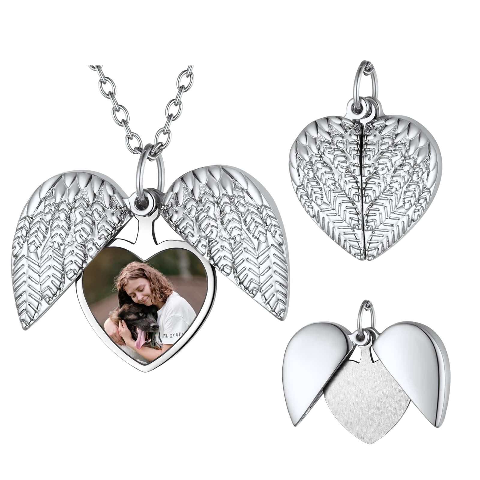 Custom4U Heart Locket Necklace with Picture Steel