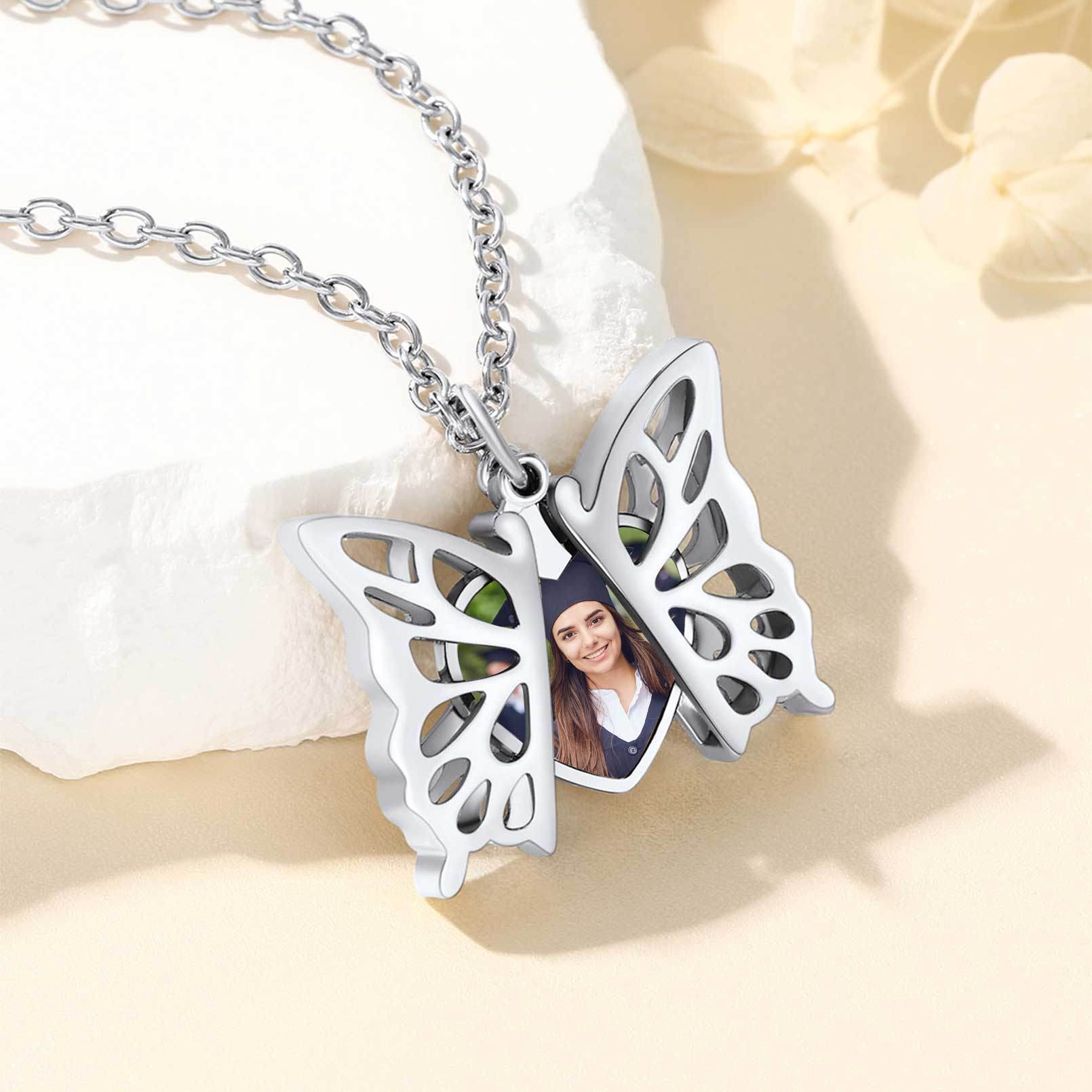 Personalized Hollow Butterfly Photo Necklace for Women