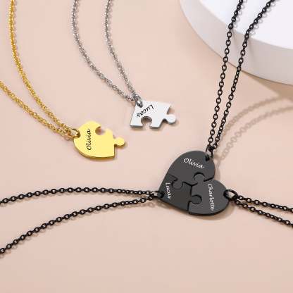 Customized Name Heart Puzzle Matching Necklaces