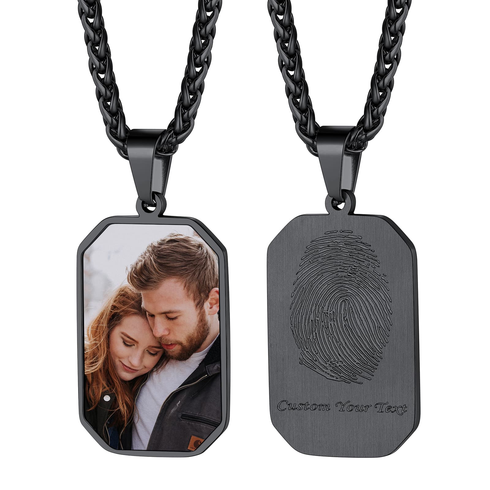 Custom4U Octagon Fingerprint Necklace Black Plated